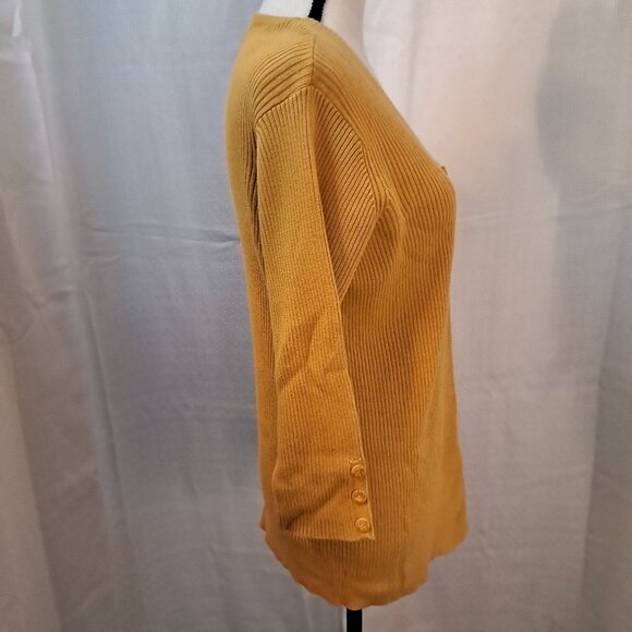 Y2K Dressbarn Gold Ribbed V-Neck Button Detail Cotton Sweater Size L - Picture 6 of 11